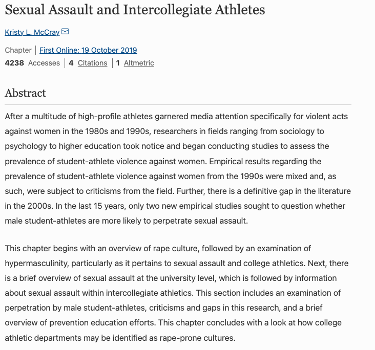 Kristy McCray PhD Sexual+Assault+and+Intercollegiate+Athletes+-+Handbook+of+Sexual+Assault+and+Prevention