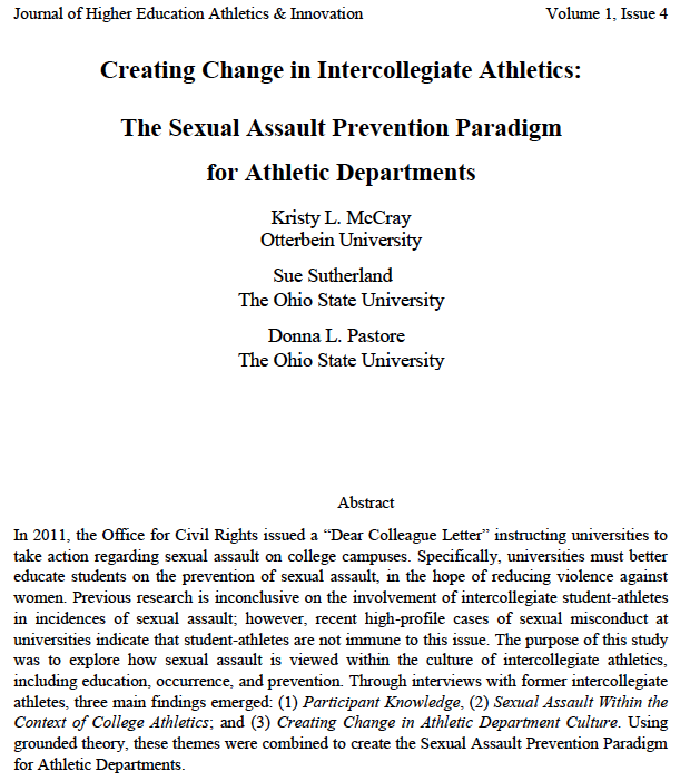 Kristy McCray PhD Journal of Higher Education Athletics And Innovation