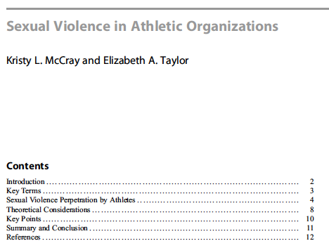 Kristy McCray PhD Sexual+Violence+in+Athletic+Organizations+-+Handbook+of+Interpersonal+Violence